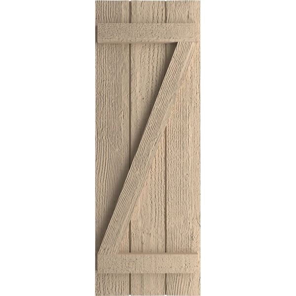 Rustic Three Board Joined Board-n-Batten Rough Sawn Faux Wood Shutters W/Z-Board, 16 1/2W X 78H